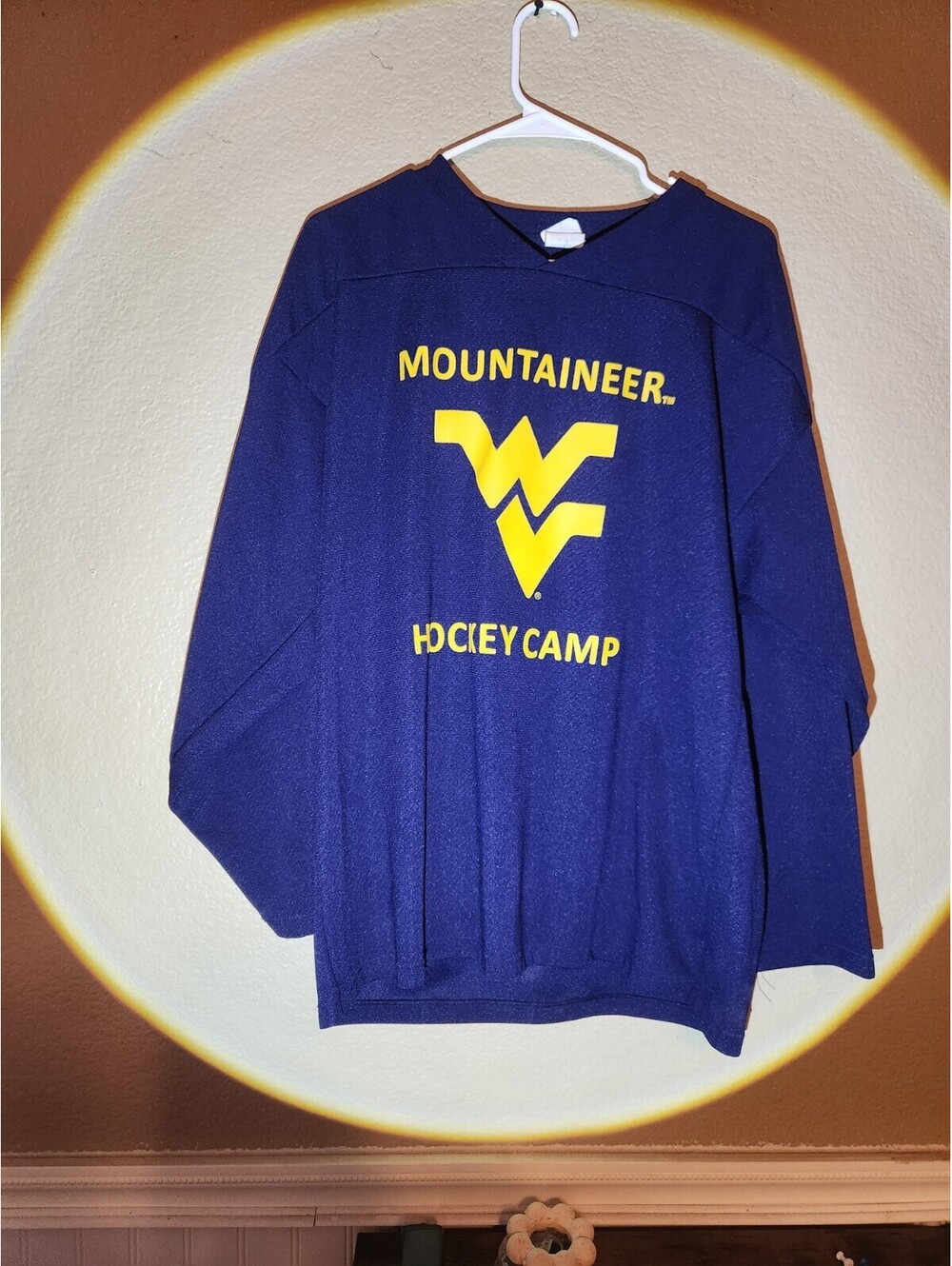 🔥Youth XL WVU Mountaineers Graphic T-Shirt Long Sleeve Blue Gold West Virginia